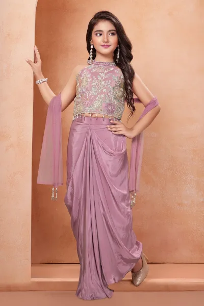 Onion Pink Beads, Sequins and Multicolor Thread work Choli